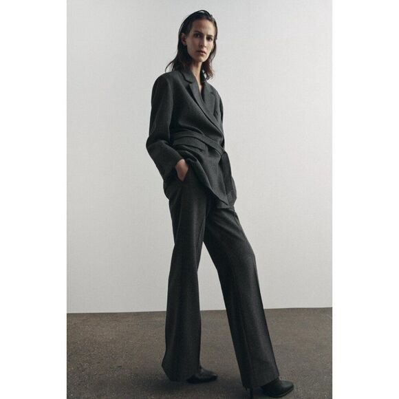Zara Pants - Zara Womens Dress Pants M Gray Wool Blend Straight Leg Trousers 3736/259 NWT